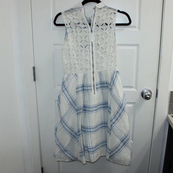 Anthropologie Moulinette Soeurs Seapane Dress Womens 2 Blue White Eyelet - Picture 2 of 3